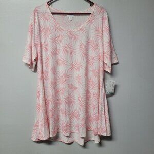Lularoe Perfect Tee Shirt Pink Leaves Soft Short Sleeve Womens 2XL Plus Size